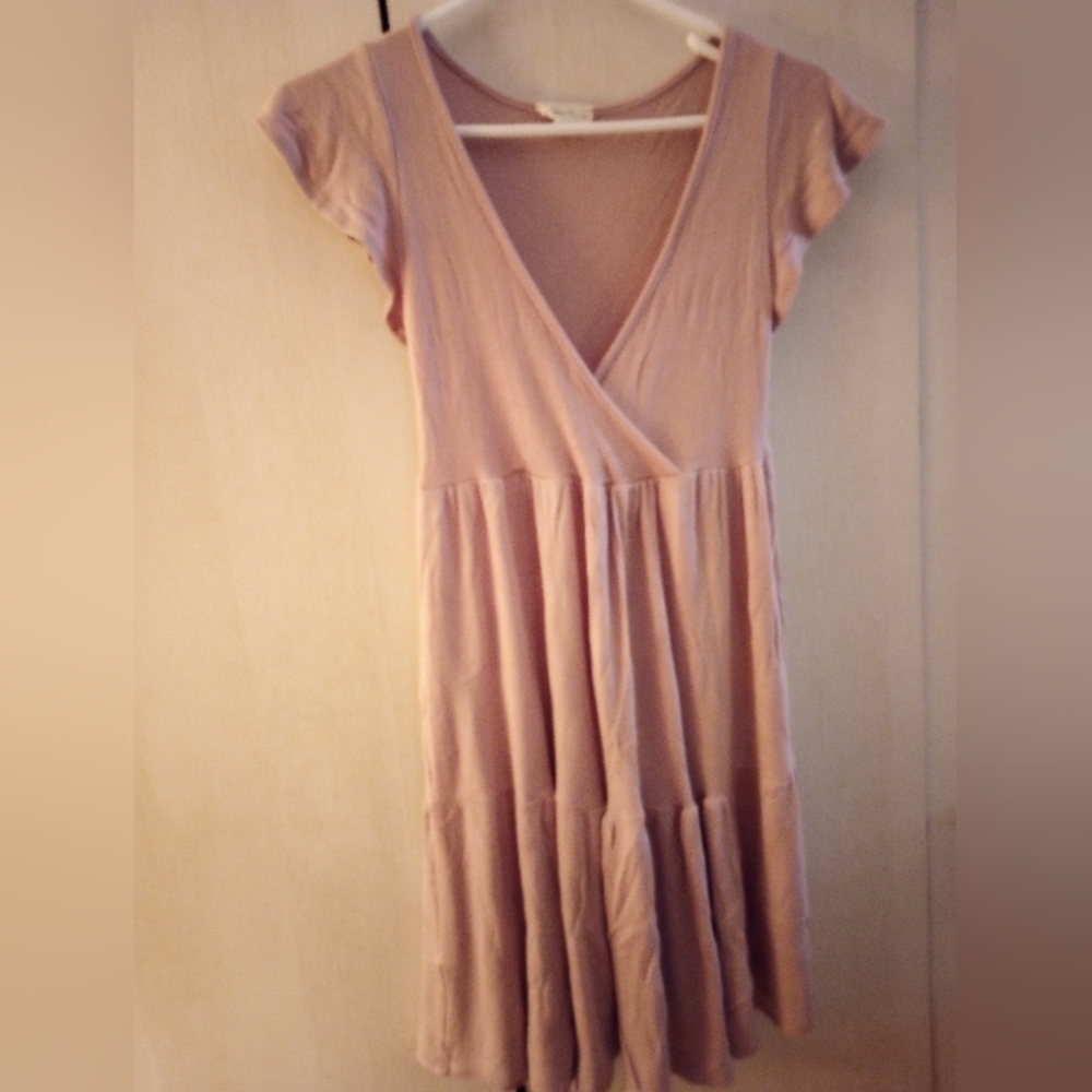 💘🍂 Flowy Stretchy Light Violet Grey Ribbed Dress
